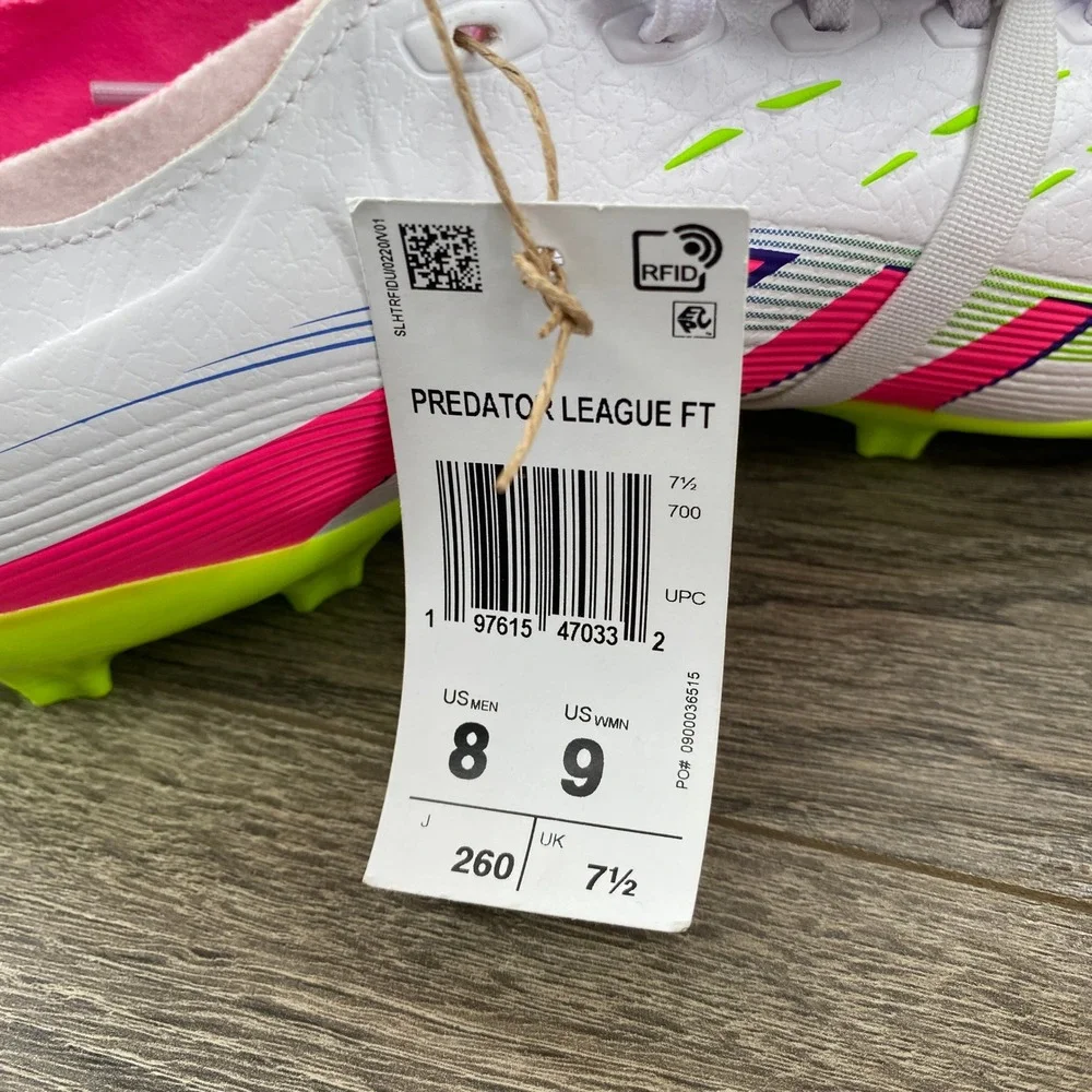 Adidas Predator League FT Soccer Cleats Mens 8 White Pink ID1320 Foldover Tongue